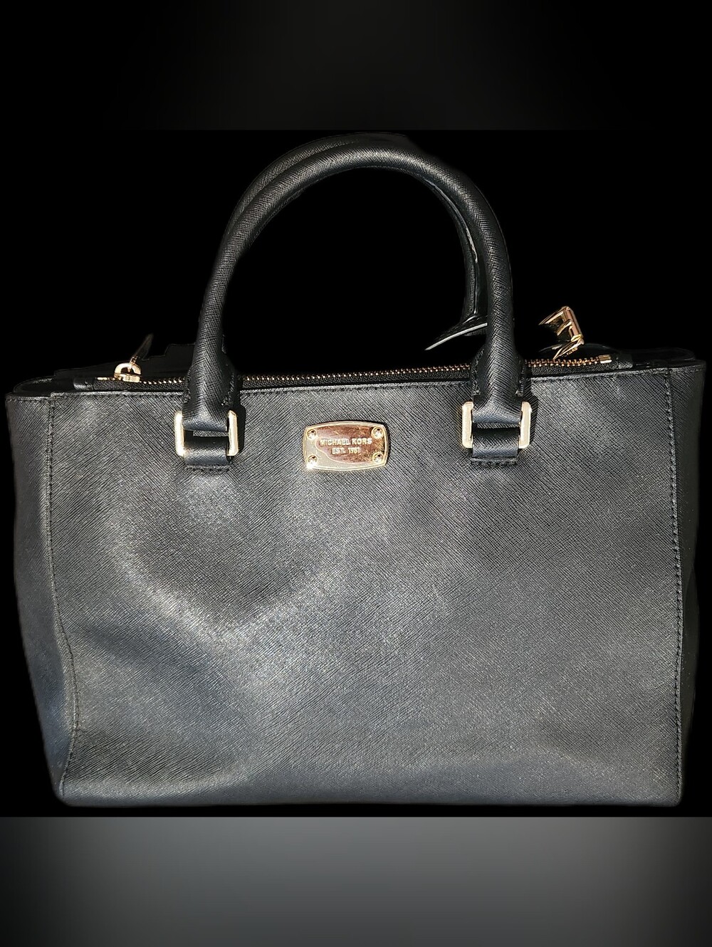 Michael Kors Black Saffiano Kellen Leather Crossbody Adj Strap Handbag Purse CoA